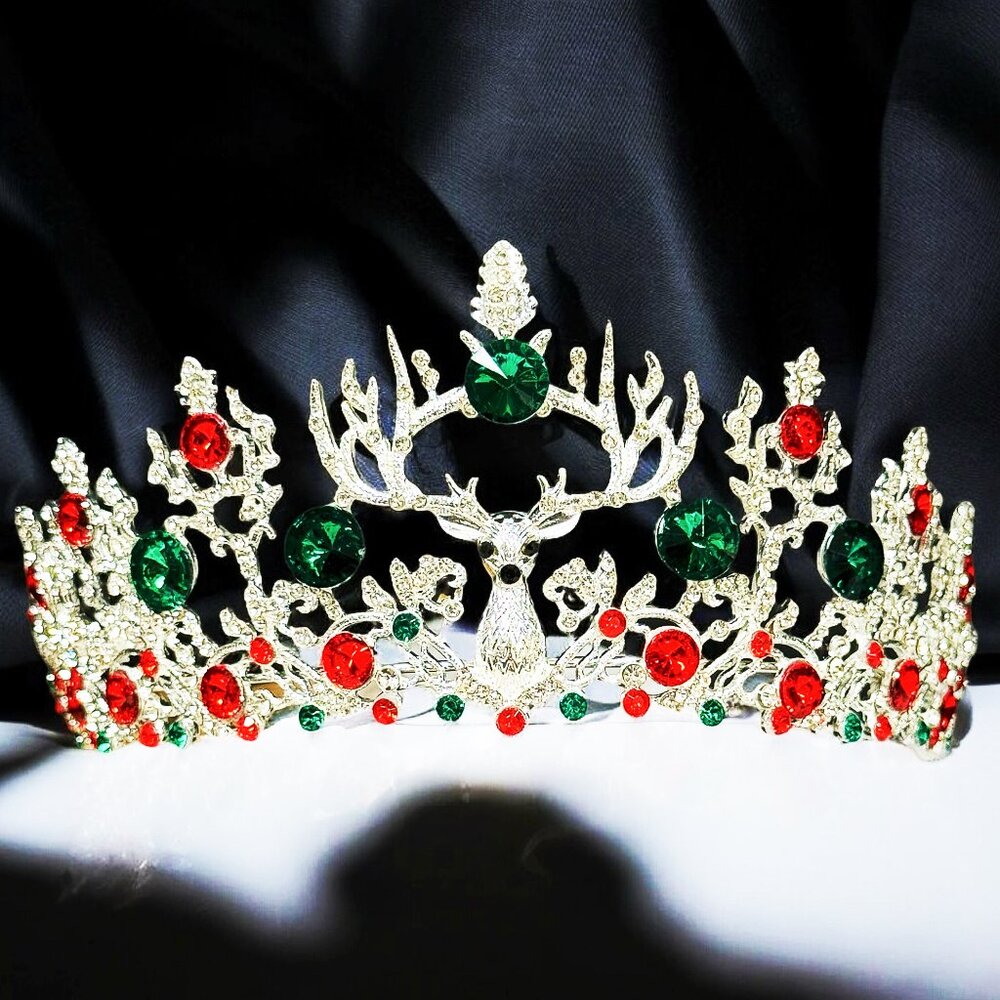 Christmas Crown, Reindeer Crystal Tiara, White Christmas Party, Xmas Tree Topper